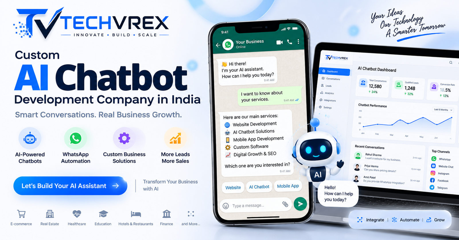 AI chatbot development company in India building custom chatbots by TECHVREX
