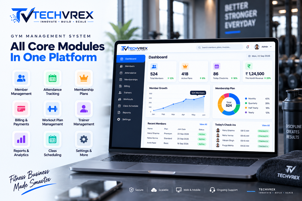 Gym membership and billing software modules by TECHVREX